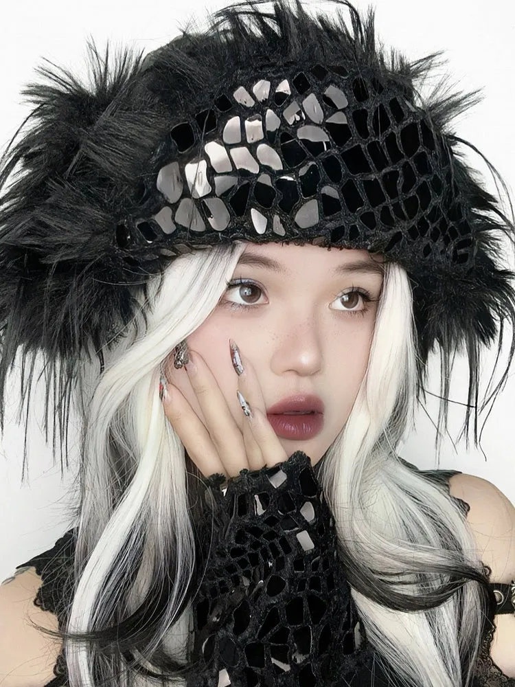 Black Gothic Snake Skin Shaggy Winter Hat