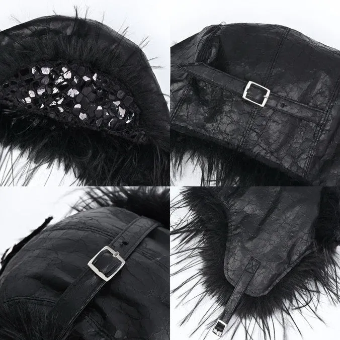 Black Gothic Snake Skin Shaggy Winter Hat
