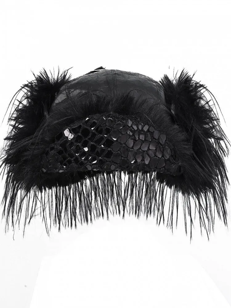 Black Gothic Snake Skin Shaggy Winter Hat