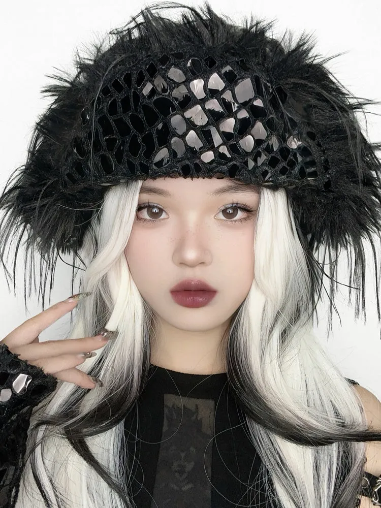 Black Gothic Snake Skin Shaggy Winter Hat