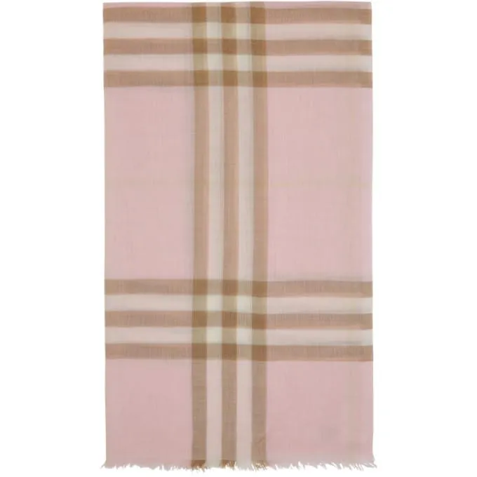 Burberry Pink and Beige Gauze Giant Check Scarf