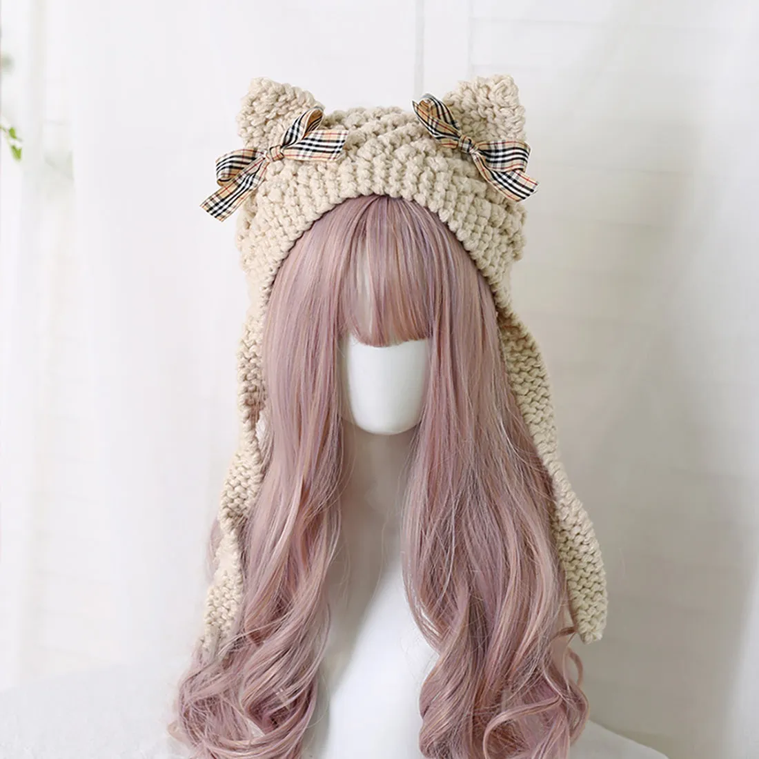 Cat Ear Bowknot Knitted Hat