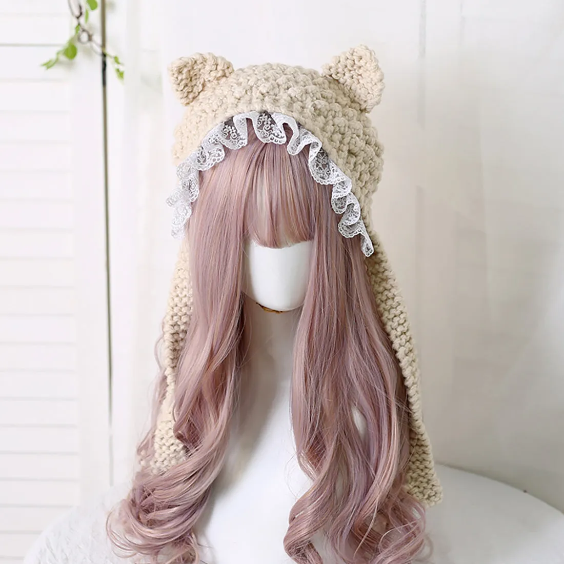 Cat Ear Bowknot Knitted Hat