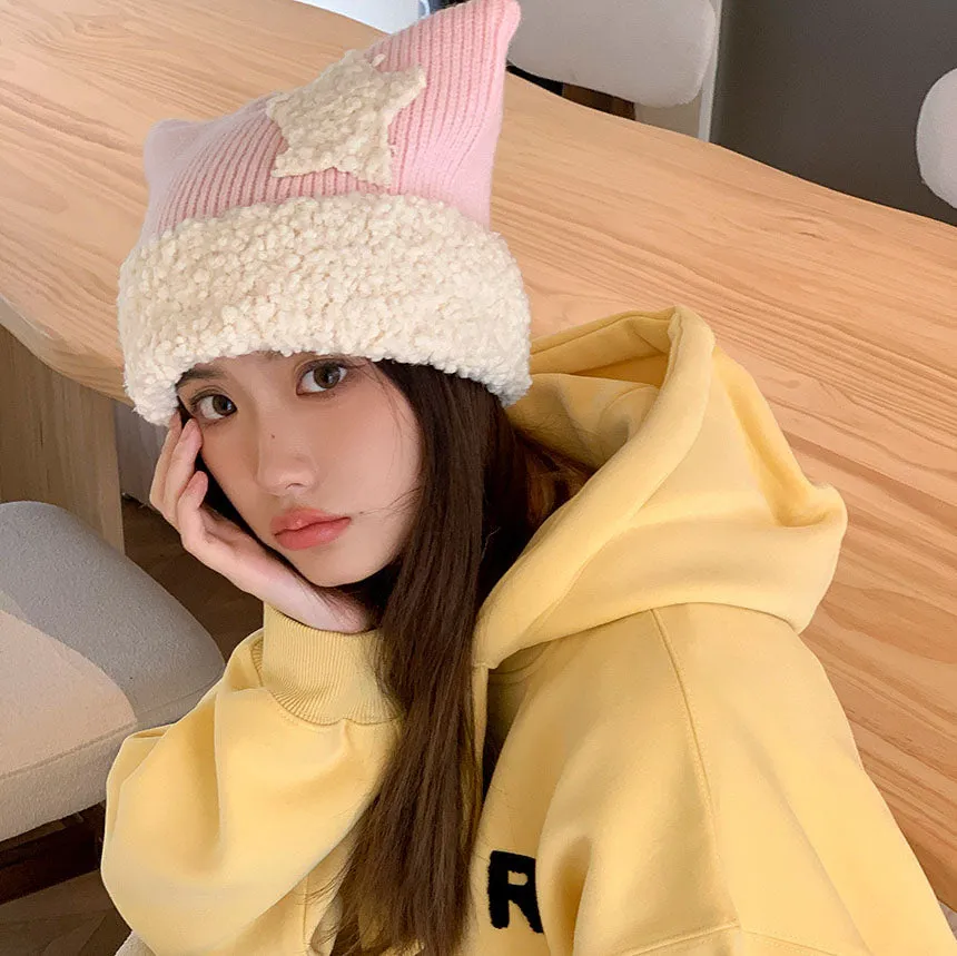 Cat Ears Star Knitted Hat