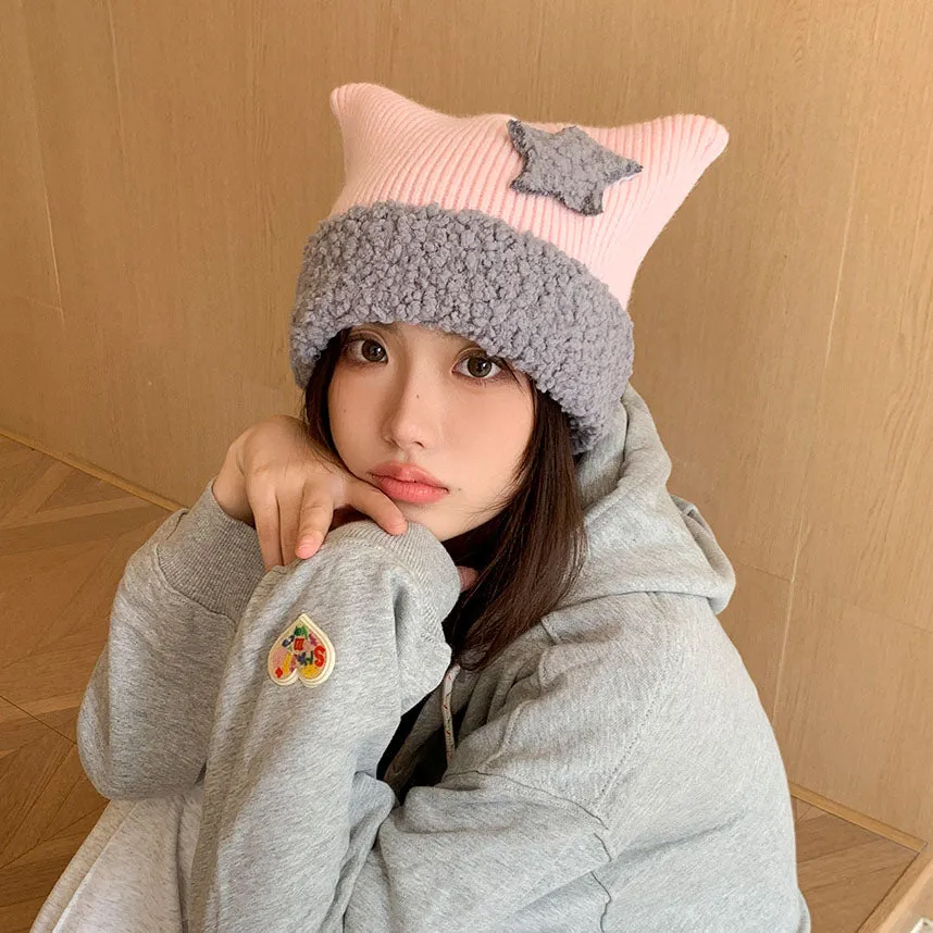 Cat Ears Star Knitted Hat