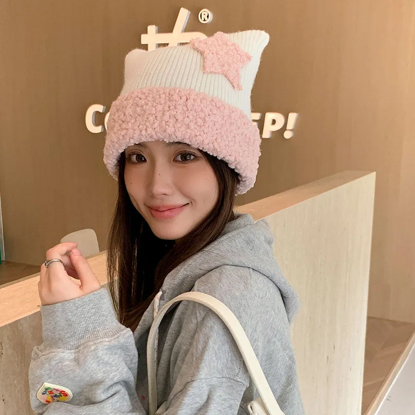 Cat Ears Star Knitted Hat