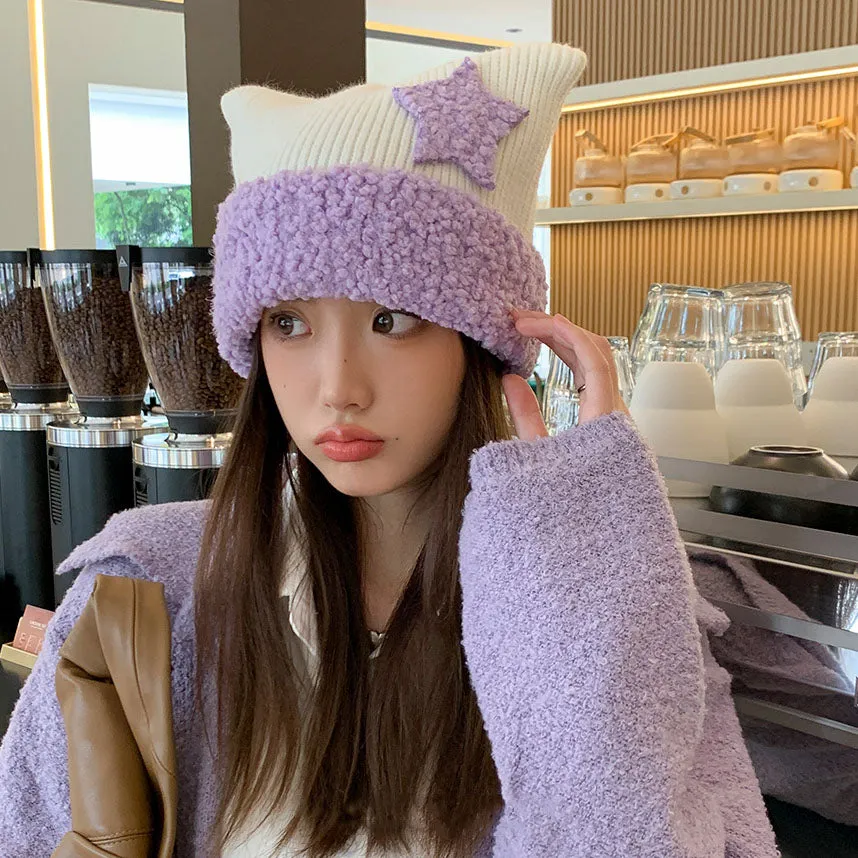 Cat Ears Star Knitted Hat