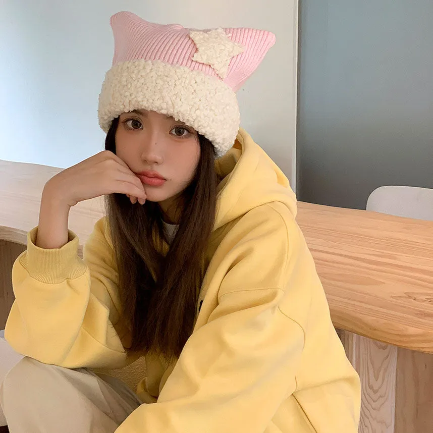 Cat Ears Star Knitted Hat