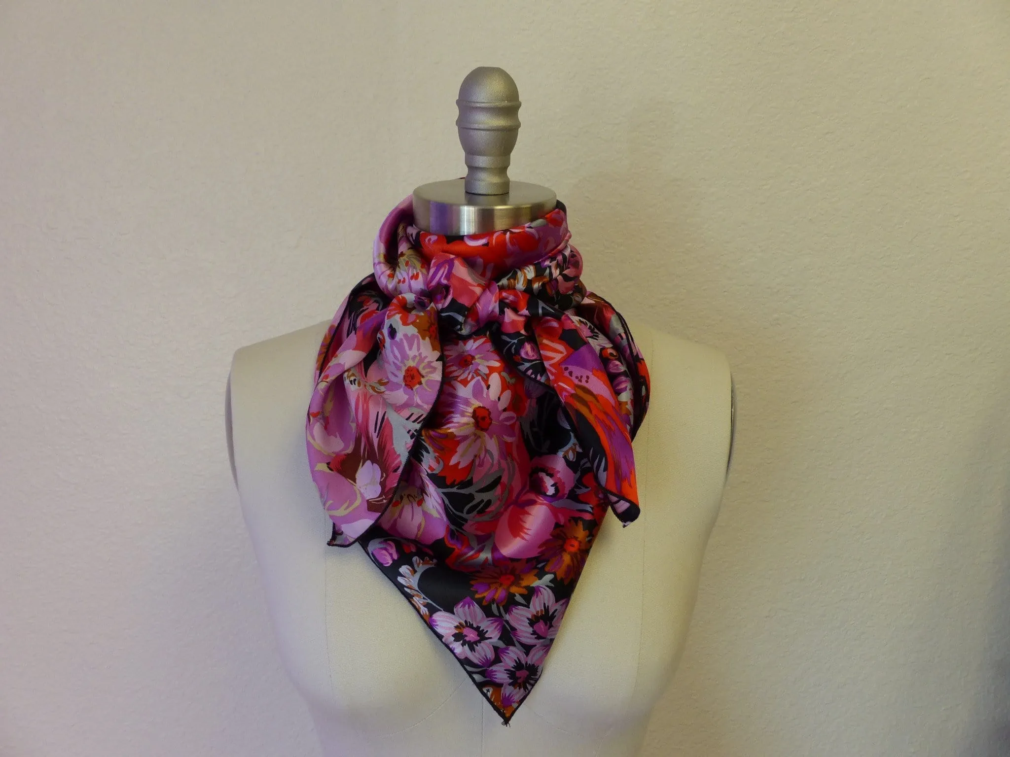 CR Pink Floral Print Silk Scarf
