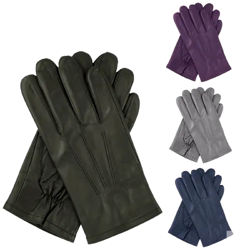 Dents Mens Genuine Full Grain Leather Gloves 3 Point Stitch Fleece Lined Warm Winter
