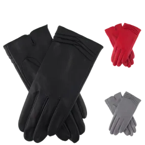 Dents Womens Leather Gloves With Pleat Detail And Fine Fleece Lining