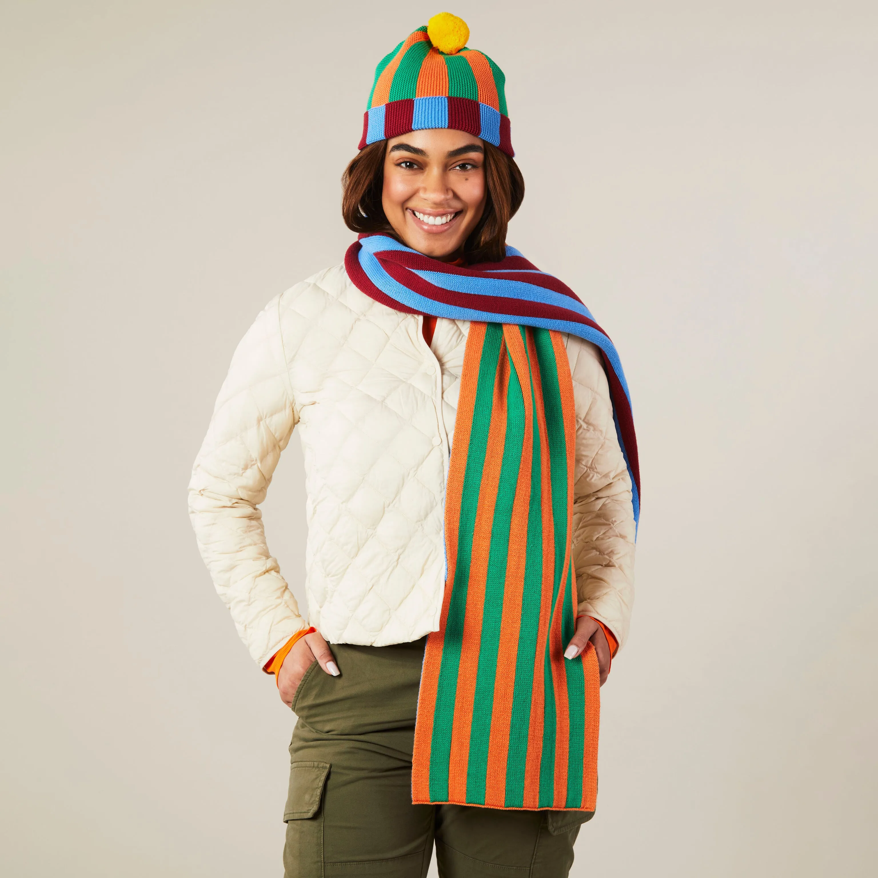 Reversible Dusen Dusen Cotton Scarf - Striped Blue/Green