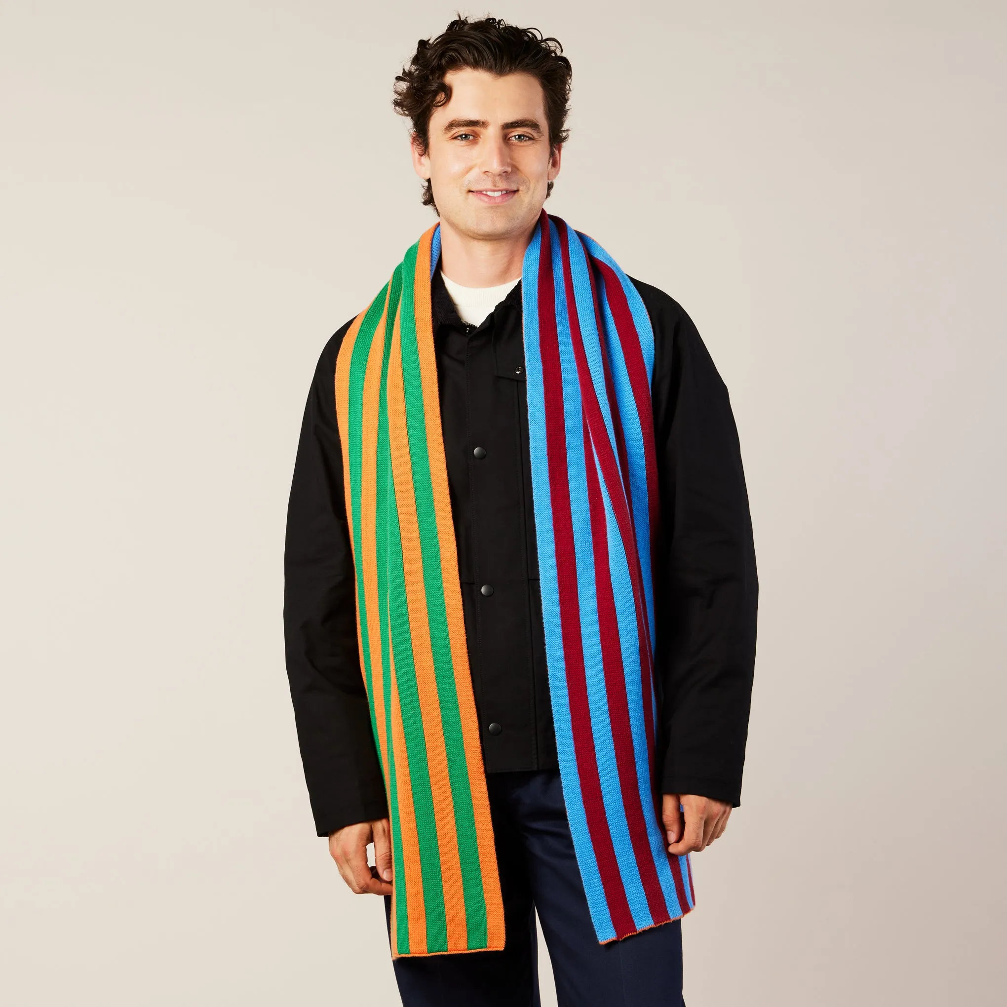 Reversible Dusen Dusen Cotton Scarf - Striped Blue/Green