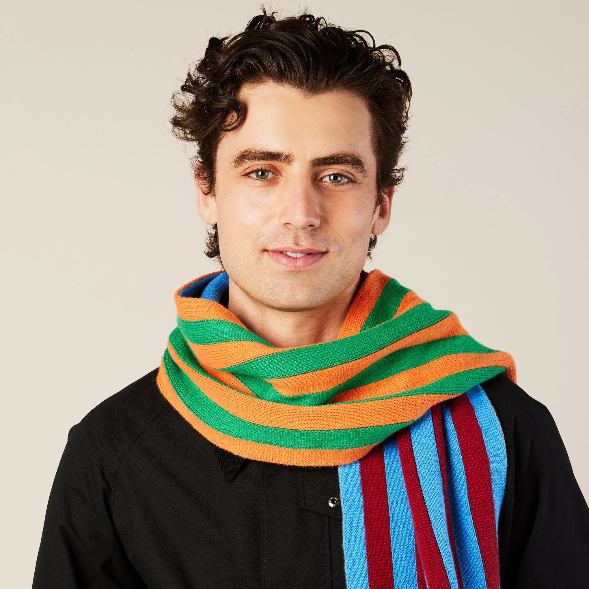 Reversible Dusen Dusen Cotton Scarf - Striped Blue/Green