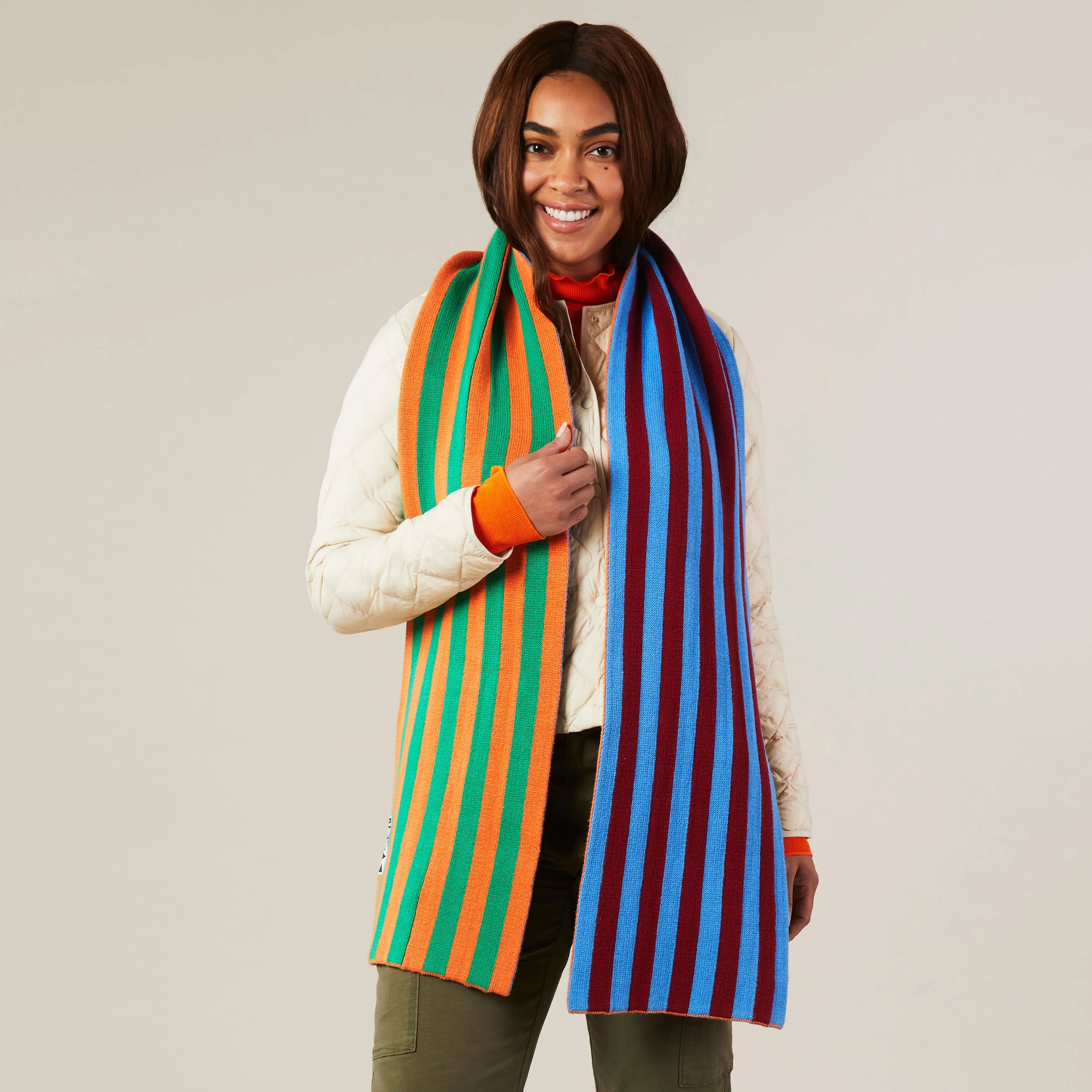 Reversible Dusen Dusen Cotton Scarf - Striped Blue/Green
