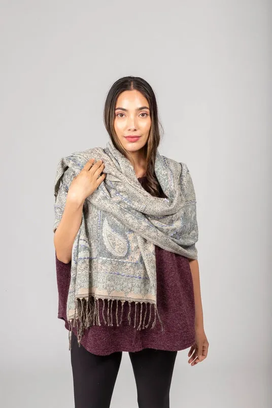 Embroidered Paisley Varanasi Shawl