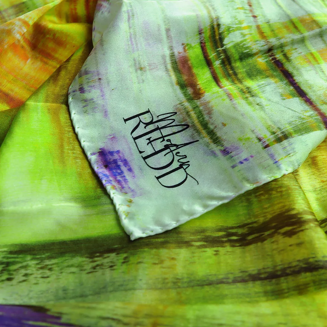 Girlean Modish Redd Yellow & Green Abstract Silk Scarf