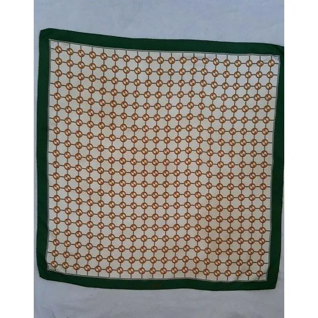 Gucci Green Gold Brown G Logo Print Silk Scarf