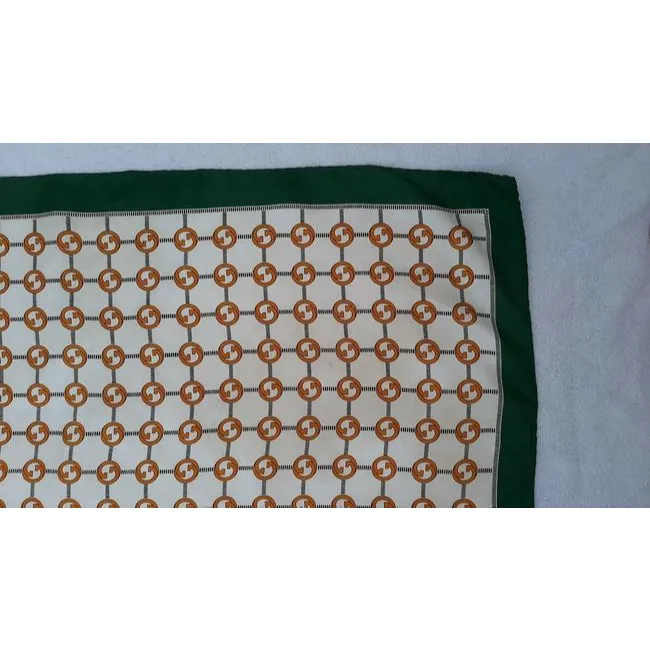Gucci Green Gold Brown G Logo Print Silk Scarf