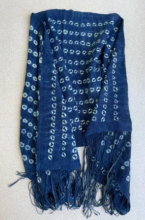 Indigo Shibori Tie Dye Cotton Fabric, Hand Dyed African Textile Accessory Scarf