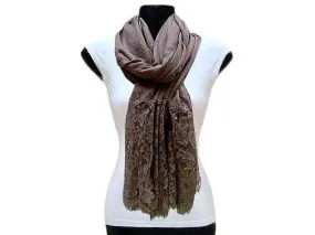 LARGE TAUPE BEIGE LACE DETAIL LIGHTWEIGHT SCARF