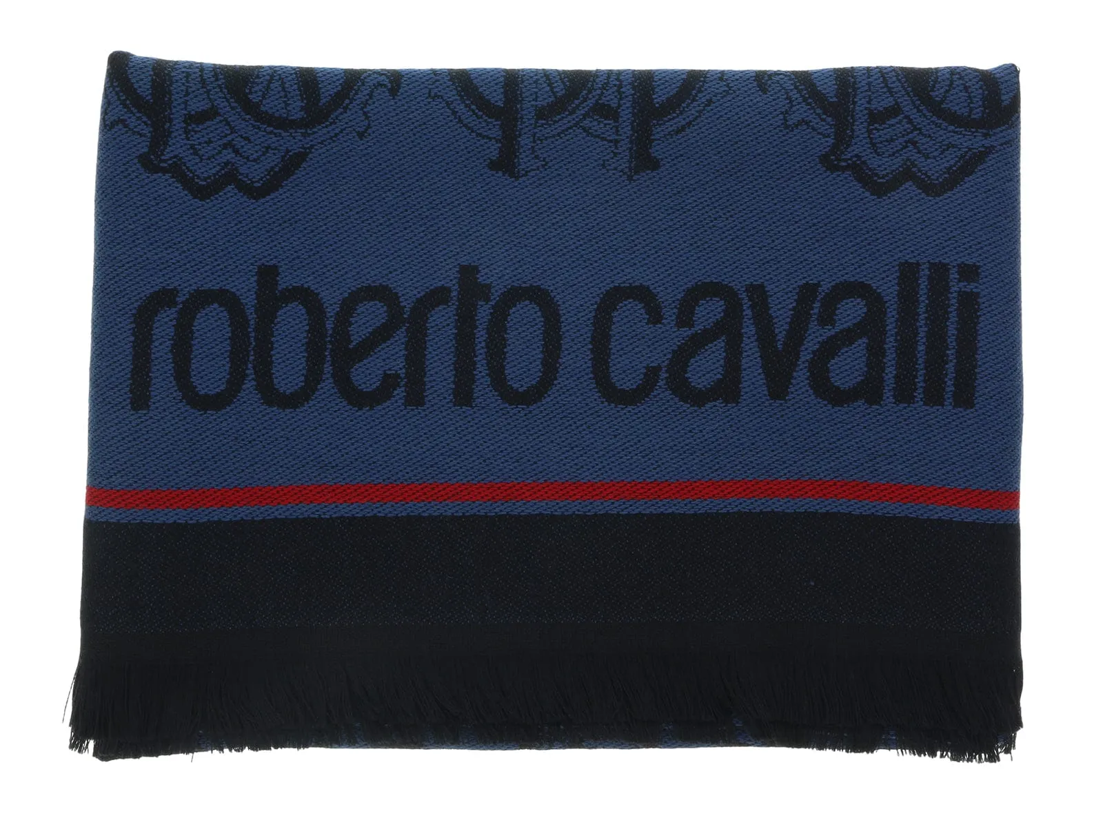 Roberto Cavalli ESZ053 04500 Blue Wool Blend Logo Mens Scarf
