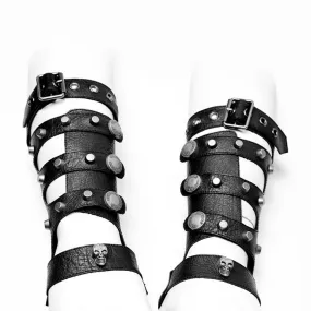 WS-256 Men Hollow-out Leather Adjustable Punk Gloves