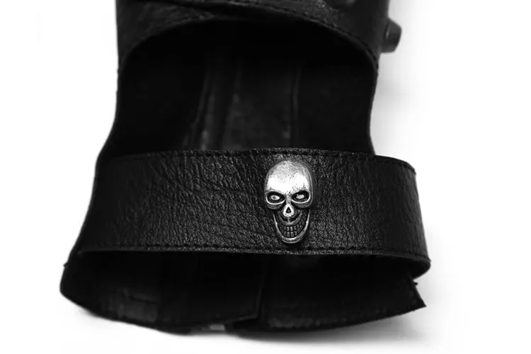 WS-256 Men Hollow-out Leather Adjustable Punk Gloves